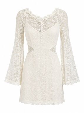 Free People Ivory Lace Mini Dress with Bell Sleeves